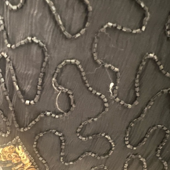 VINTAGE Size M LAWRENCE KAZAR black gold sequin cocktail dress with slit - Picture 4 of 16